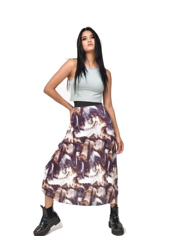 Longline Marble Print Pleated Skirt