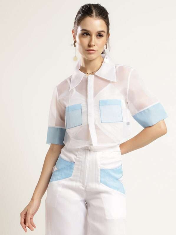 Crystal Elegance Sheer Organza Short Shirt