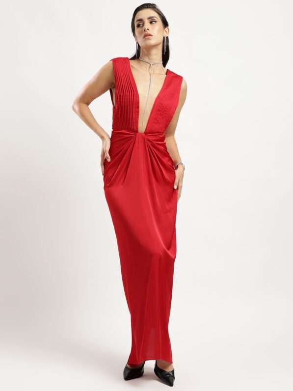 Crimson Elegance Drape Gown